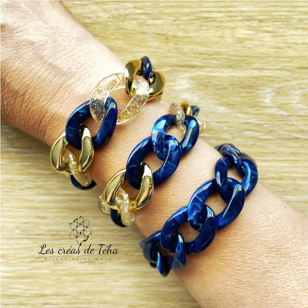 Bracelet tendance grosses mailles en acrylique et acier inoxydable modèle Ohea