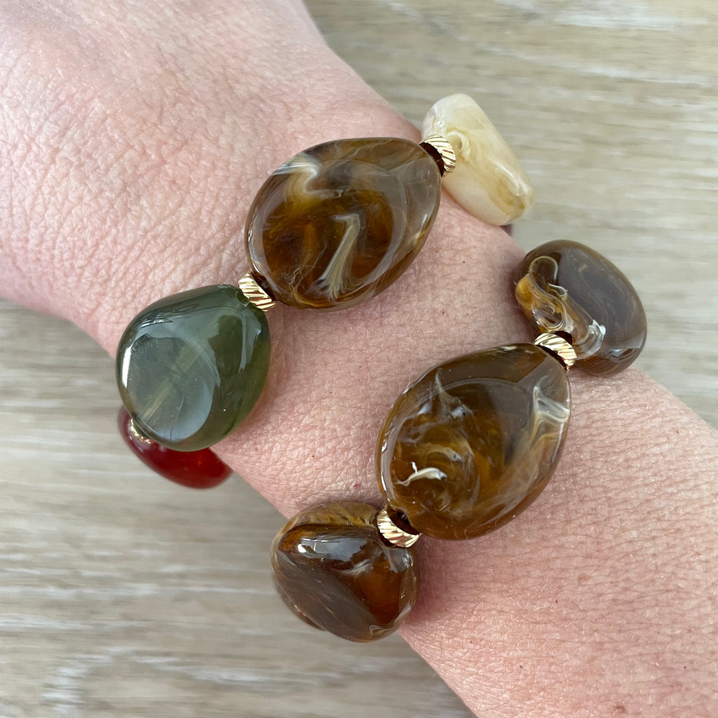 Bracelet élastique en perles acrylique et acier inoxydable modèle Joia