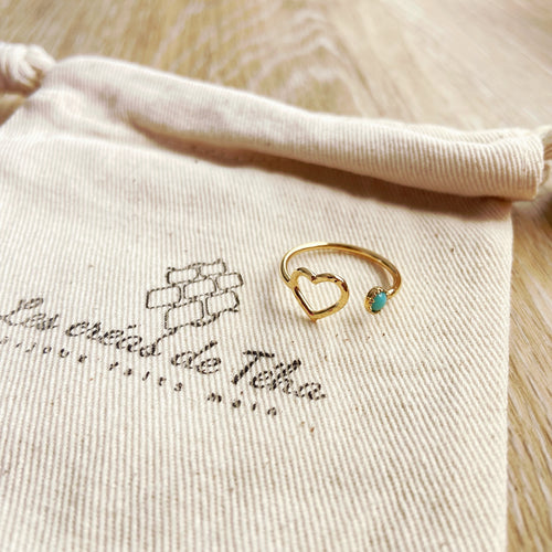 Bague réglable coeur en plaqué or modèle Heart