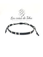 Bracelet Huira noir et argenté en perles de verre et cordon