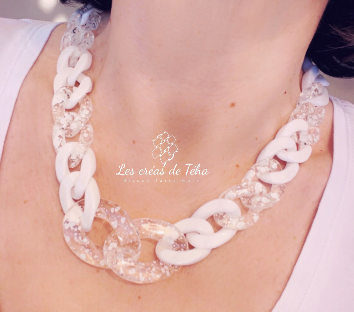 Collier en grosses mailles  blanc modèle New Ohéa