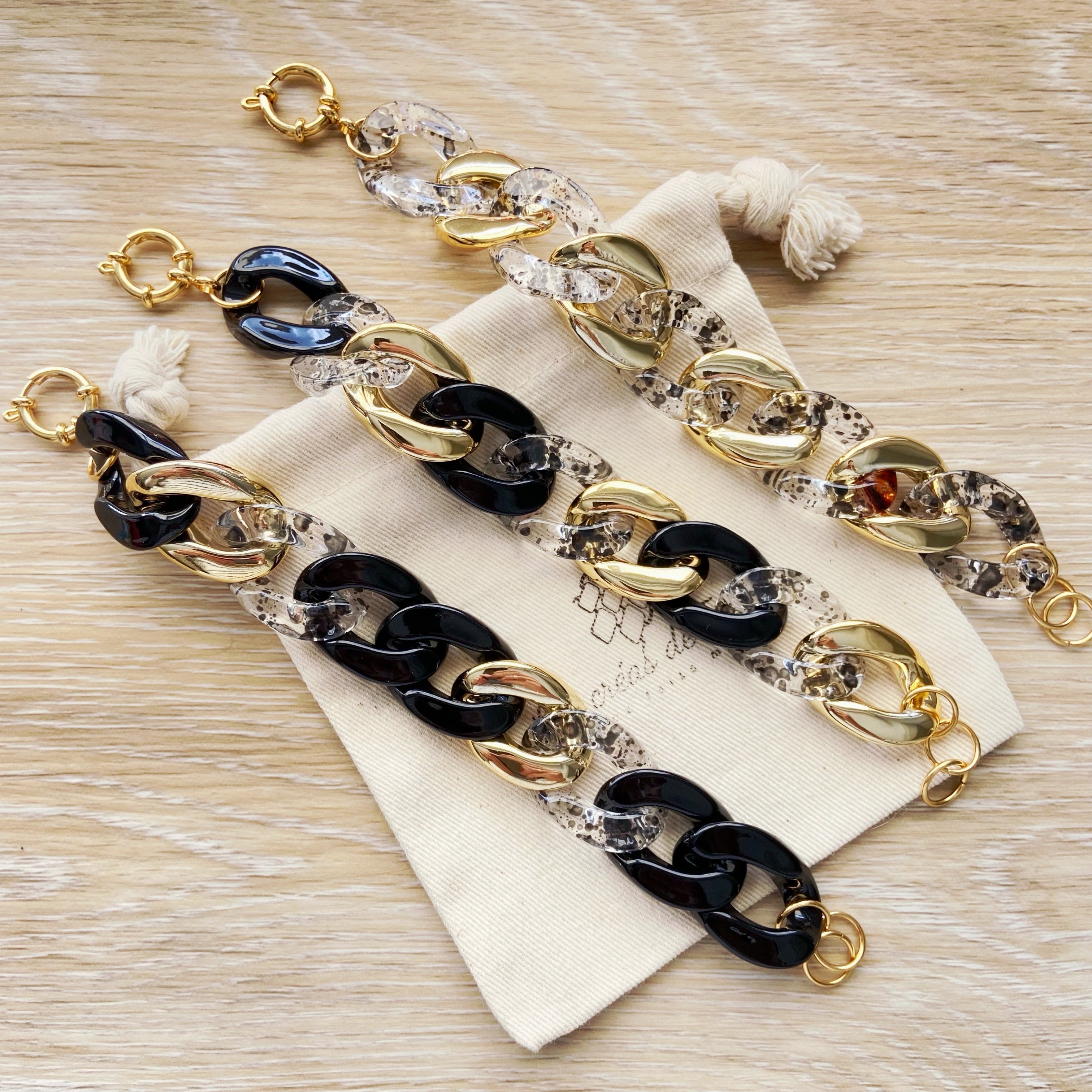 Bracelet tendance grosses mailles en acrylique et acier inoxydable modèle Ohea
