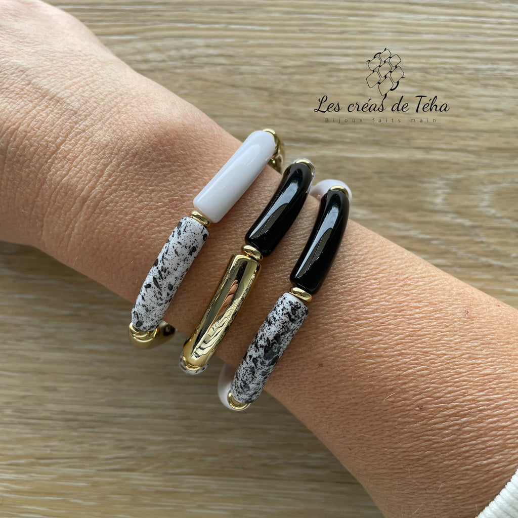 Bracelet élastique tendance perles incurvées modèle Ata