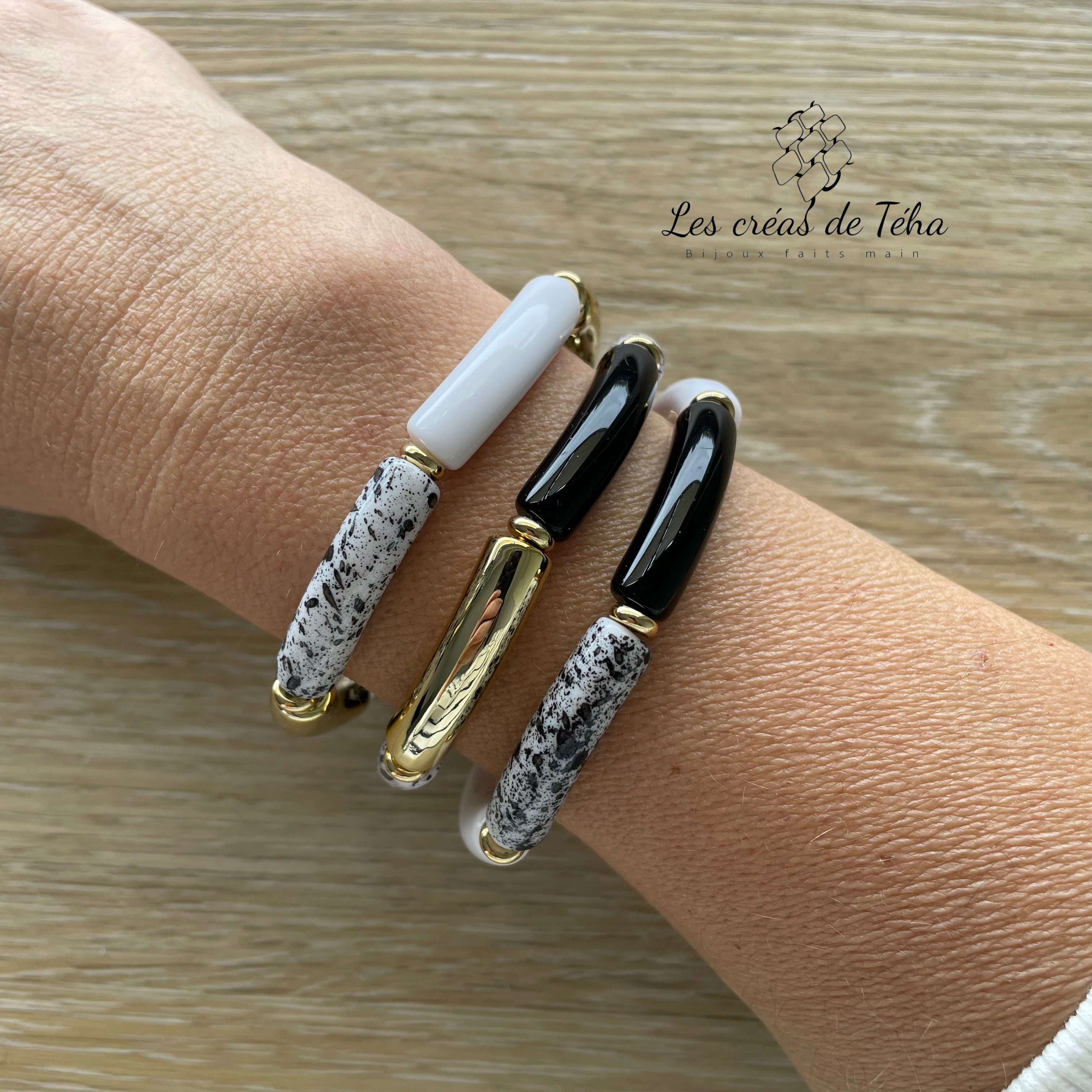 Bracelet élastique tendance perles incurvées modèle Ata
