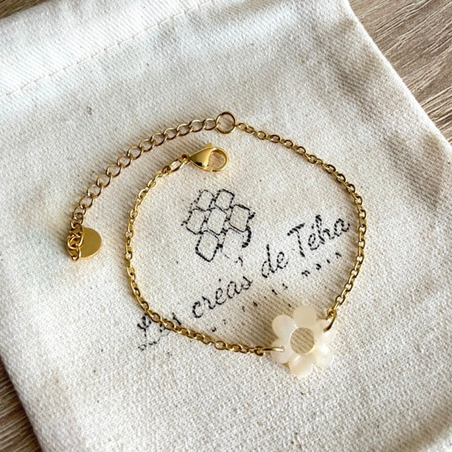 Bracelet réglable en acier inoxydable doré avec breloques modèle Flower