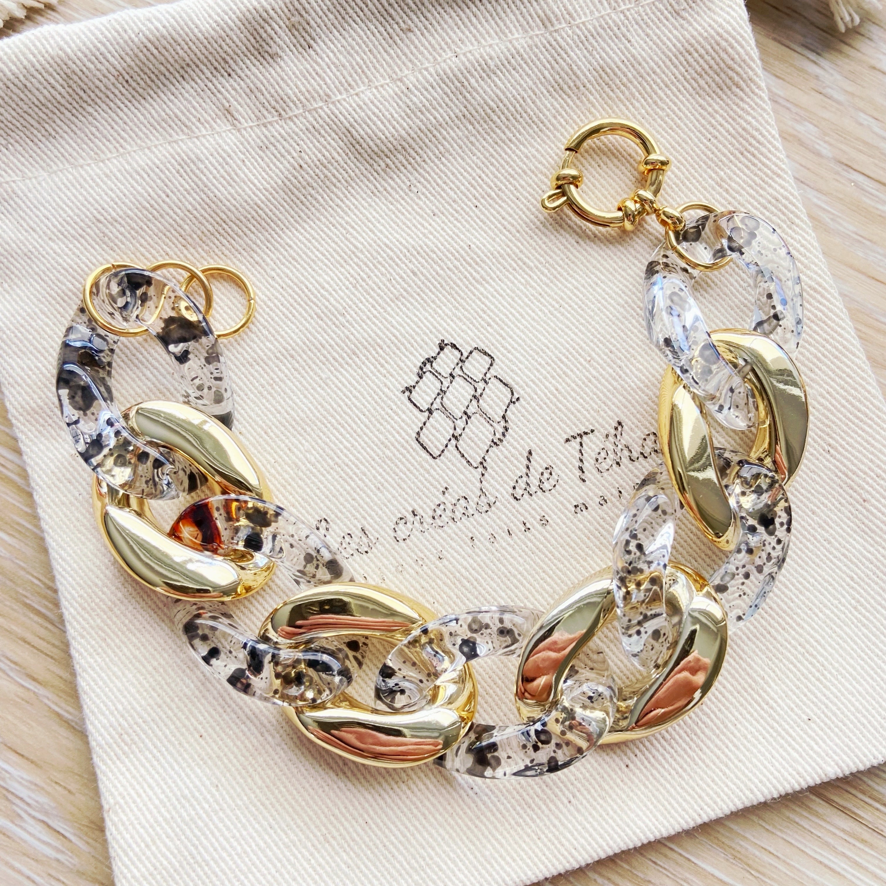 Bracelet tendance grosses mailles en acrylique et acier inoxydable modèle Ohea