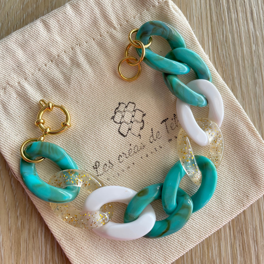 Bracelet tendance grosses mailles turquoise modèle Ohéa