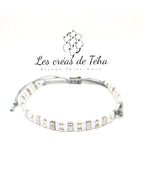 Bracelet Huira blanc et argenté en perles de verre et cordon