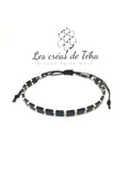 Bracelet Huira noir et argenté en perles de verre et cordon