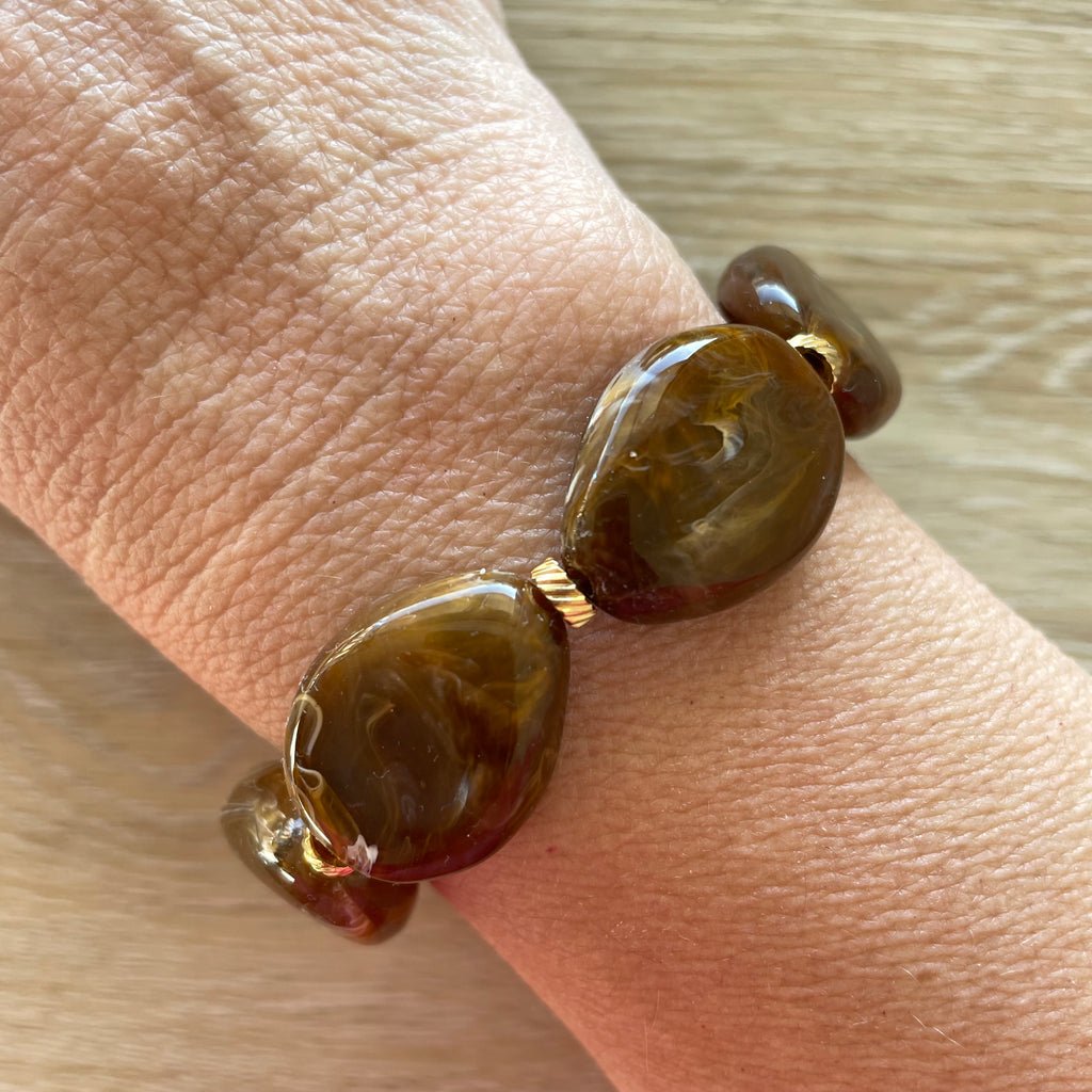 Bracelet élastique en perles acrylique et acier inoxydable modèle Joia
