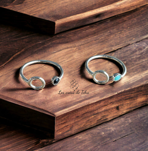 Bague réglable  en plaqué argent modèle Circle avec cabochon en verre