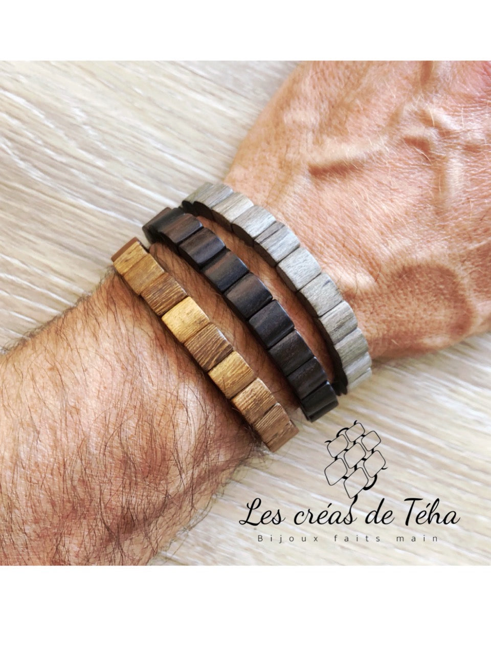 Bracelet homme modèle Mohina en perles en bois et cordon