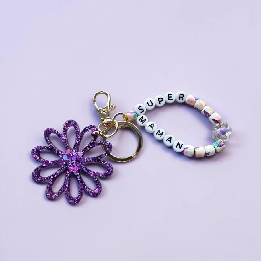 Porte-clés bijou de sac avec breloque fleur en résine modèle Flower