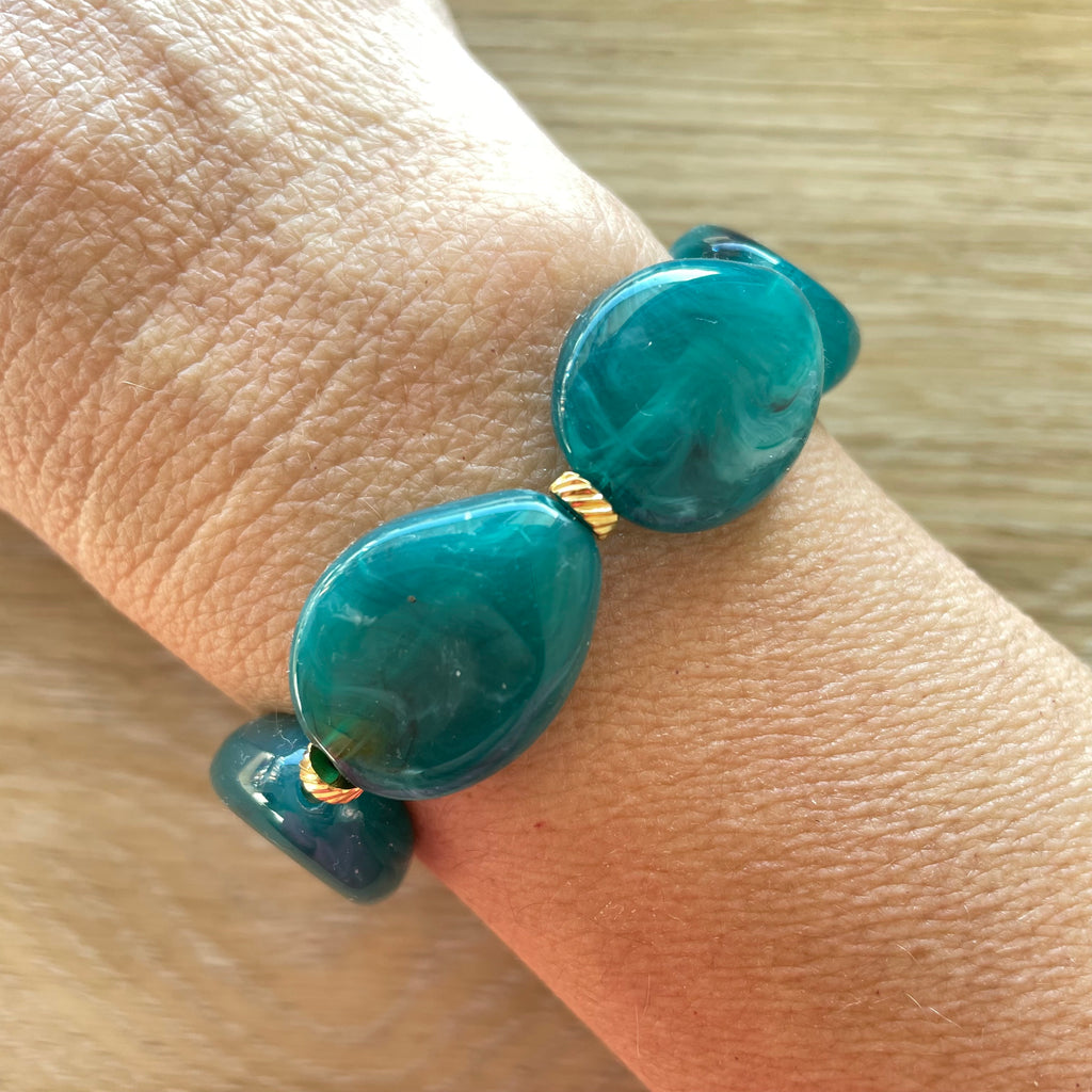 Bracelet élastique en perles acrylique et acier inoxydable modèle Joia