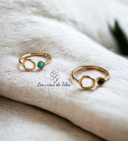 Bague réglable  en plaqué or modèle Circle avec cabochon en verre