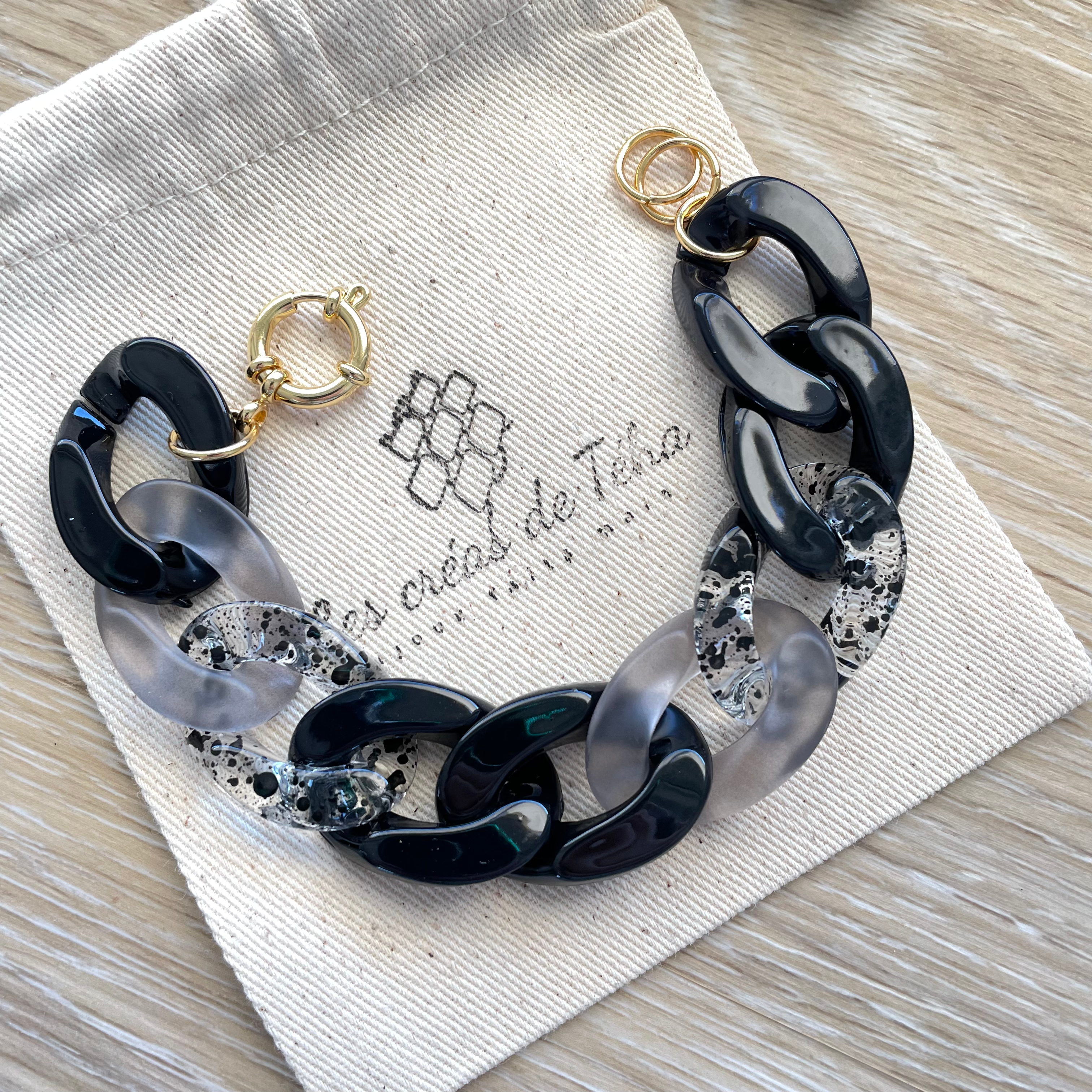 Bracelet tendance grosses mailles noir et doré modèle Ohea