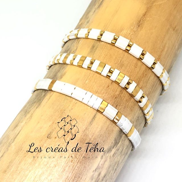 Bracelet Huira blanc et doré en perles de verre et cordon