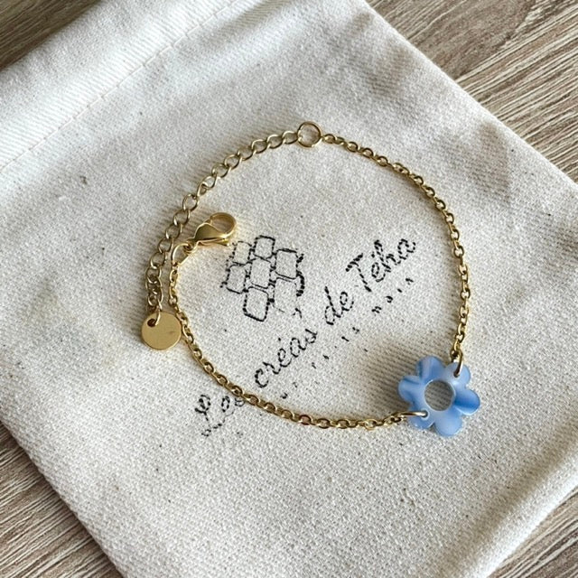 Bracelet réglable en acier inoxydable doré avec breloques modèle Flower