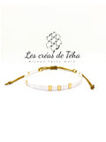 Bracelet Huira blanc et doré en perles de verre et cordon