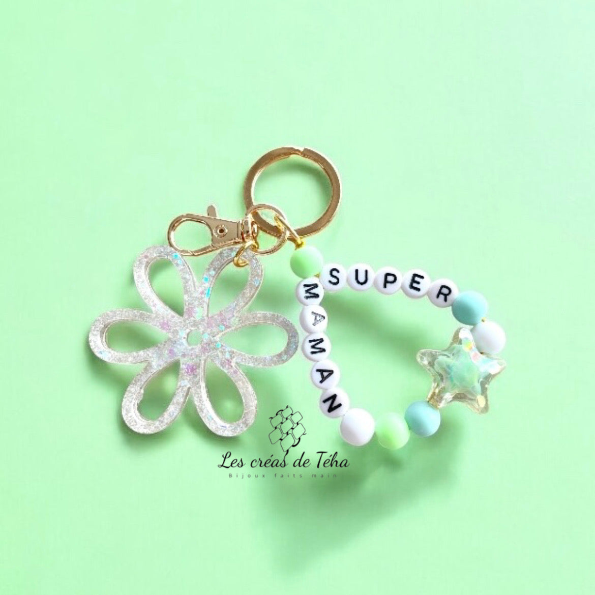 Porte-clés bijou de sac avec breloque fleur en résine modèle Flower