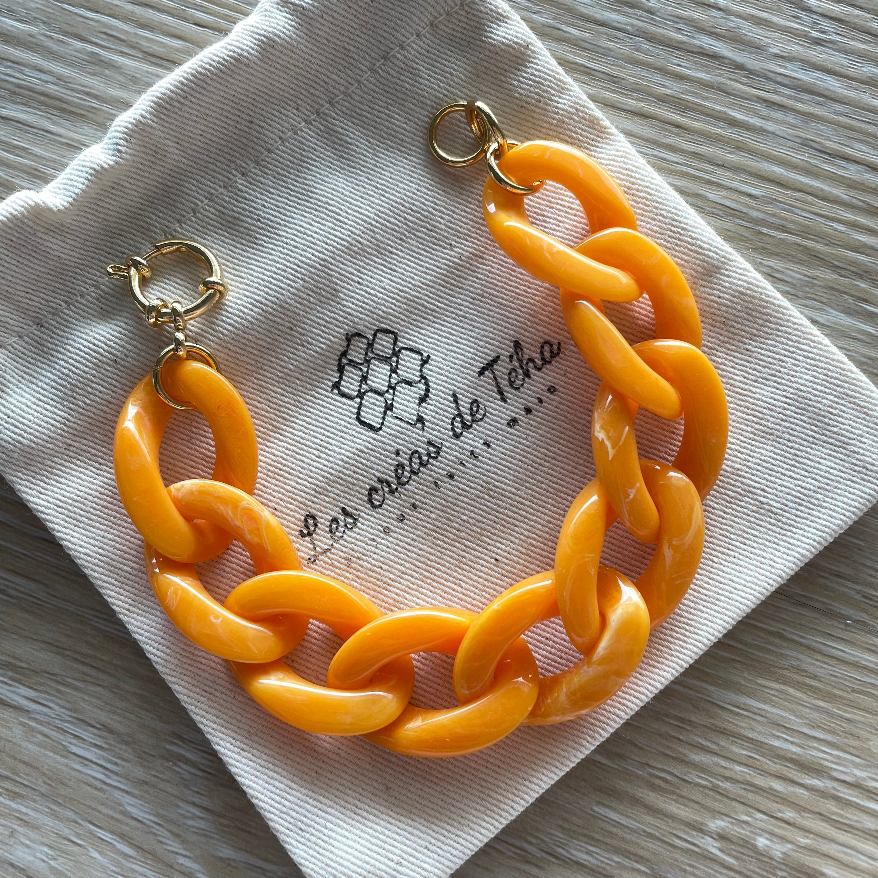 Bracelet tendance grosses mailles oranges modèle Ohéa