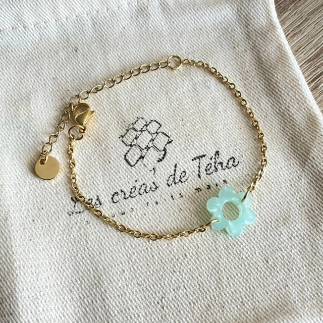 Bracelet réglable en acier inoxydable doré avec breloques modèle Flower