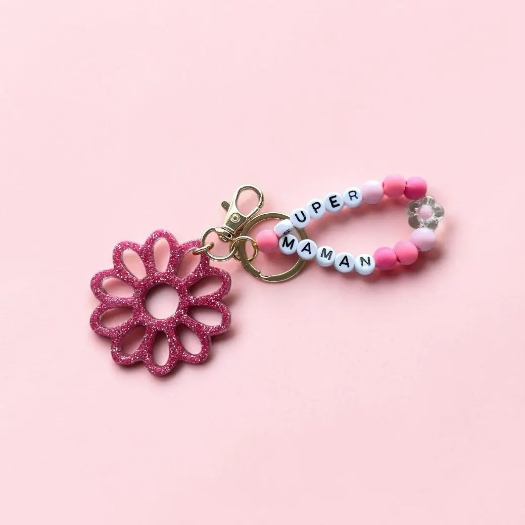 Porte-clés bijou de sac avec breloque fleur en résine modèle Flower