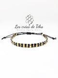 Bracelet Huira noir et doré en perles de verre et cordon