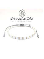 Bracelet Huira blanc et argenté en perles de verre et cordon