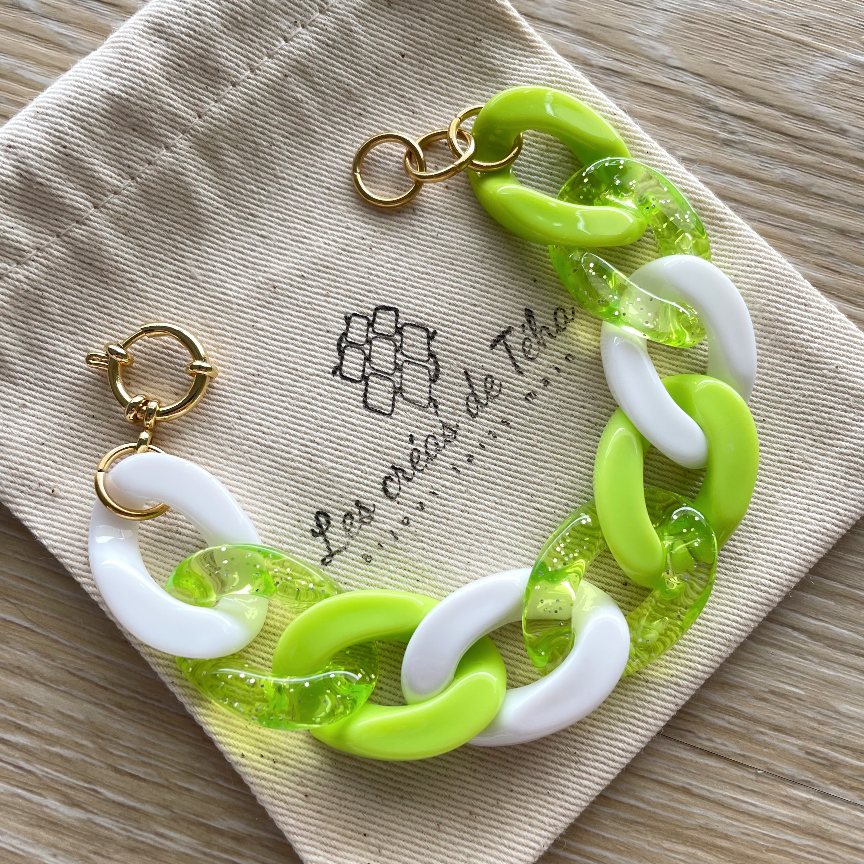 Bracelet tendance grosses mailles jaune ou vert modèle Ohéa