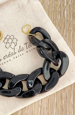 Collier en grosses mailles noir et doré modèle Ohéa
