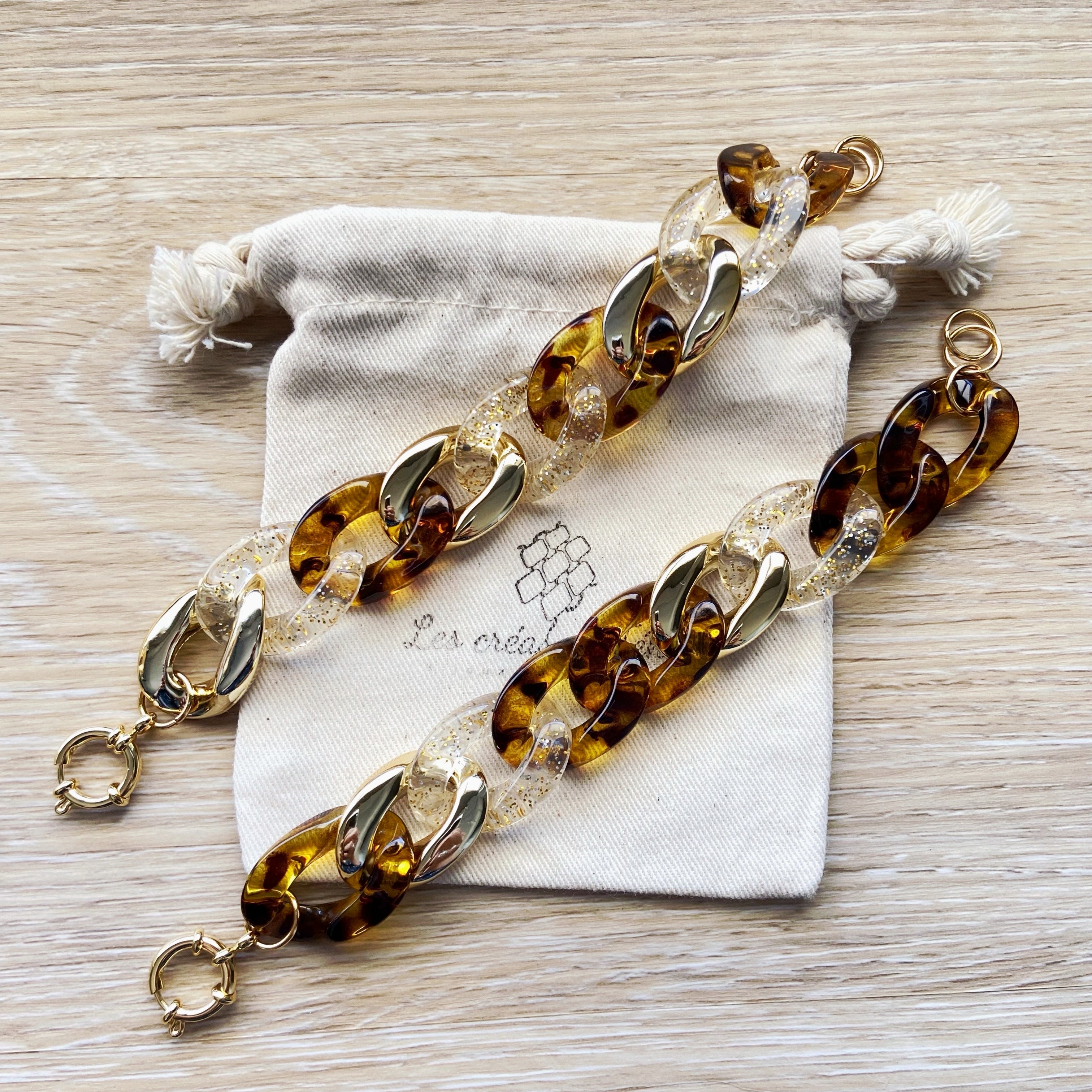 Bracelet tendance grosses mailles en acrylique et acier inoxydable modèle Ohea
