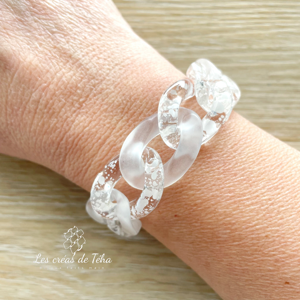 Parure de bijoux en grosses mailles blanc modèle Ohéa