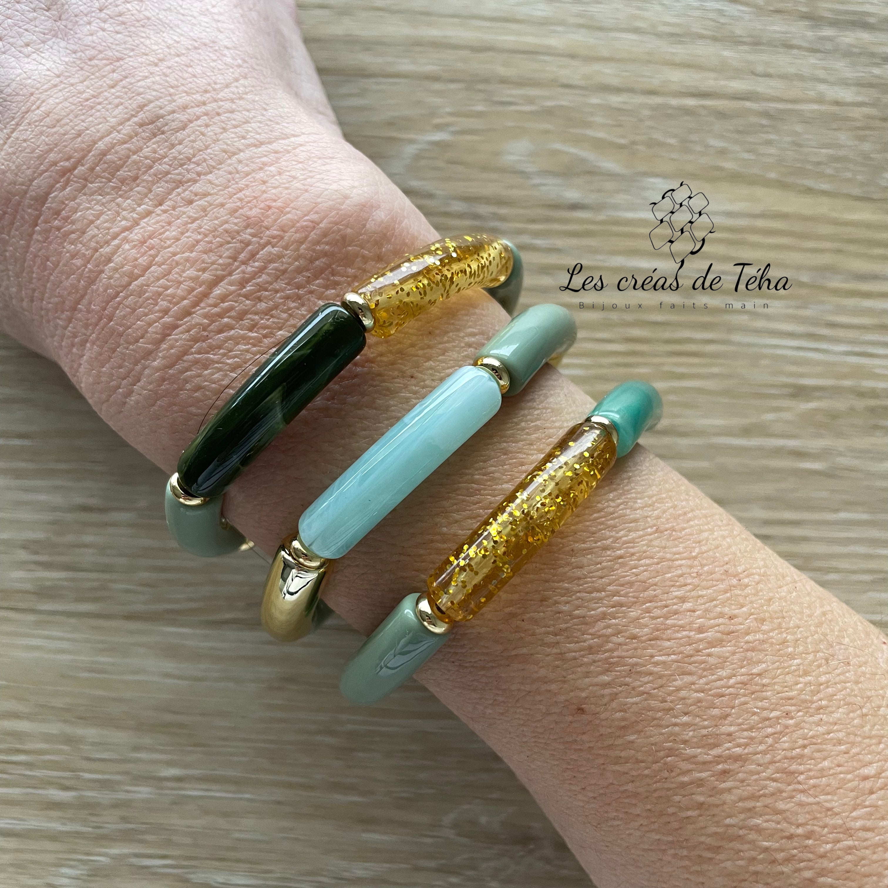 Bracelet élastique tendance perles incurvées modèle Ata