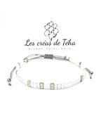 Bracelet Huira blanc et argenté en perles de verre et cordon