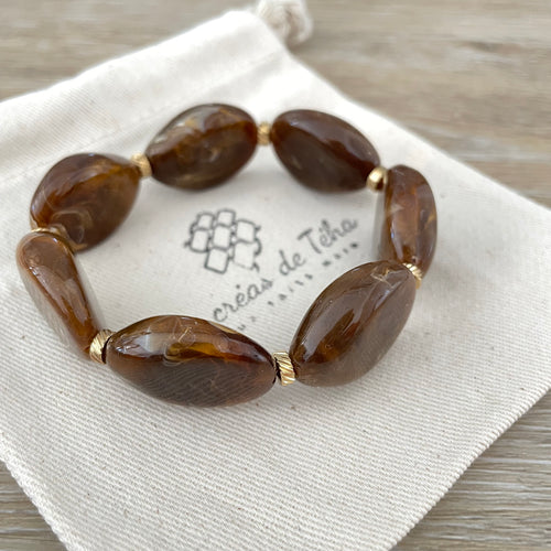 Bracelet élastique en perles acrylique et acier inoxydable modèle Joia