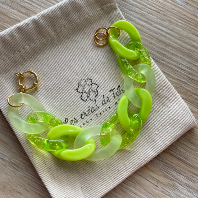 Bracelet tendance grosses mailles jaune ou vert  modèle Ohéa