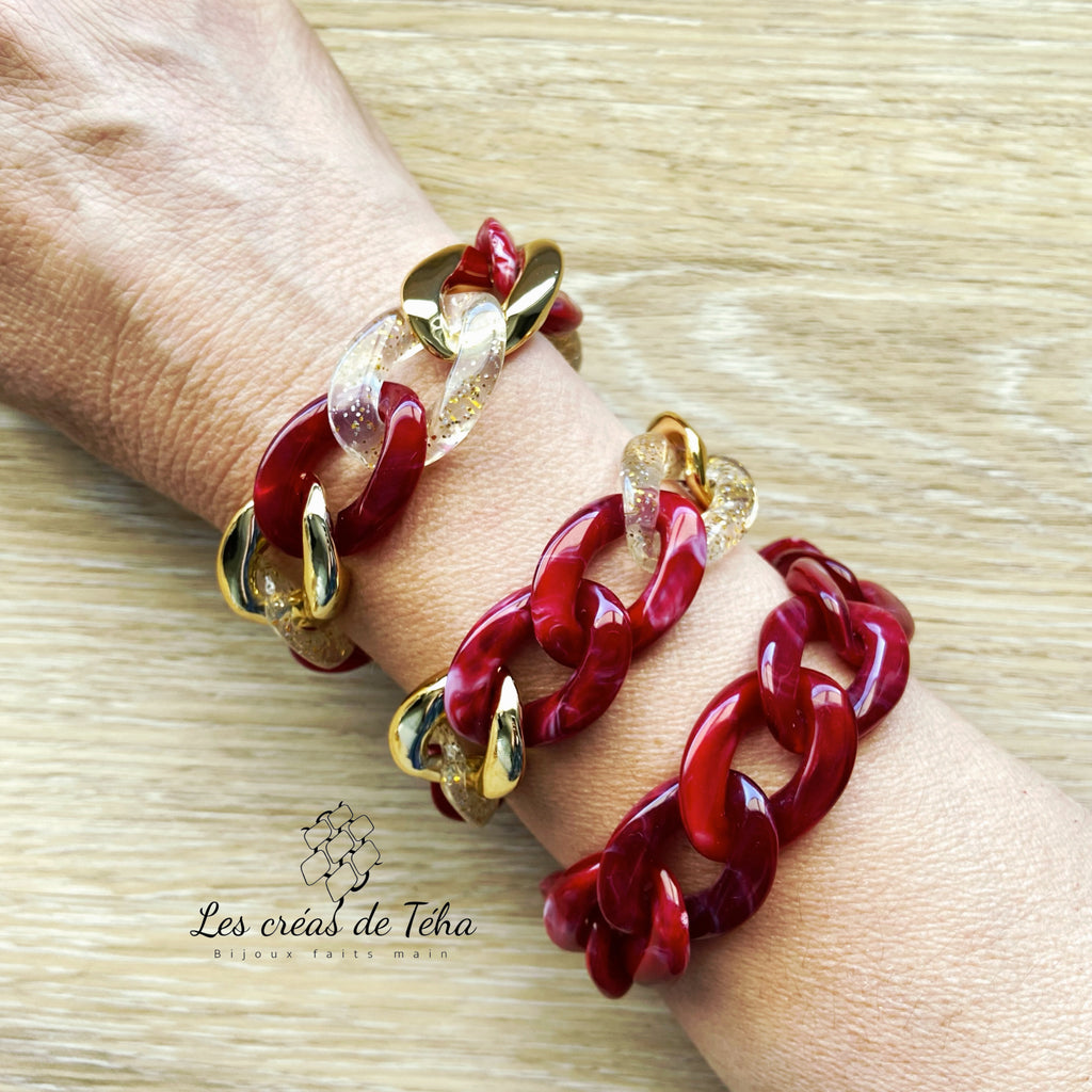 Bracelet tendance grosses mailles en acrylique et acier inoxydable modèle Ohea