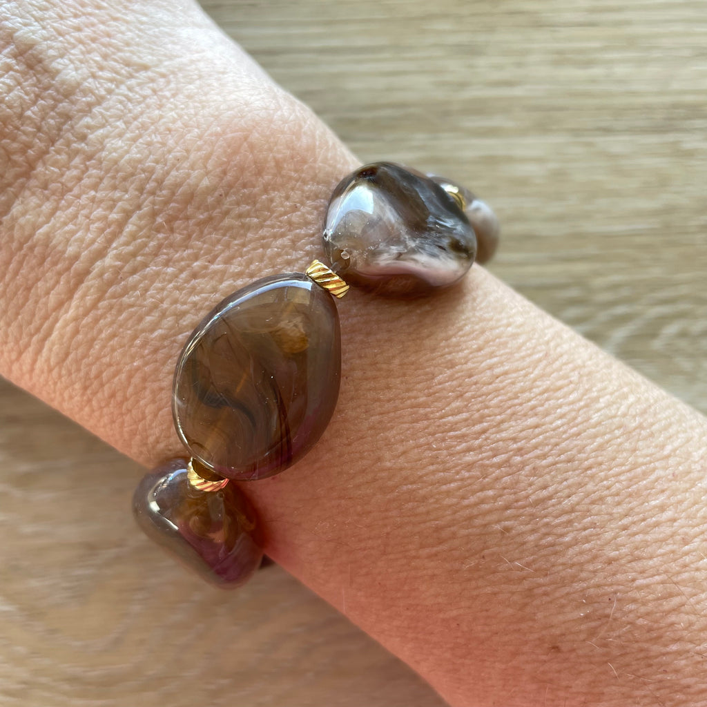 Bracelet élastique en perles acrylique et acier inoxydable modèle Joia