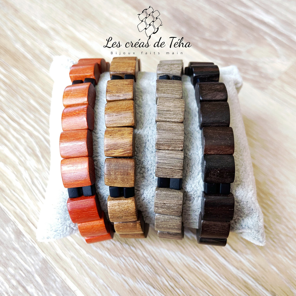Bracelet homme modèle Mohina en perles en bois, en verre et hématite