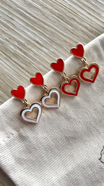 Boucles d’oreilles rouges,  blanches modèle Coração