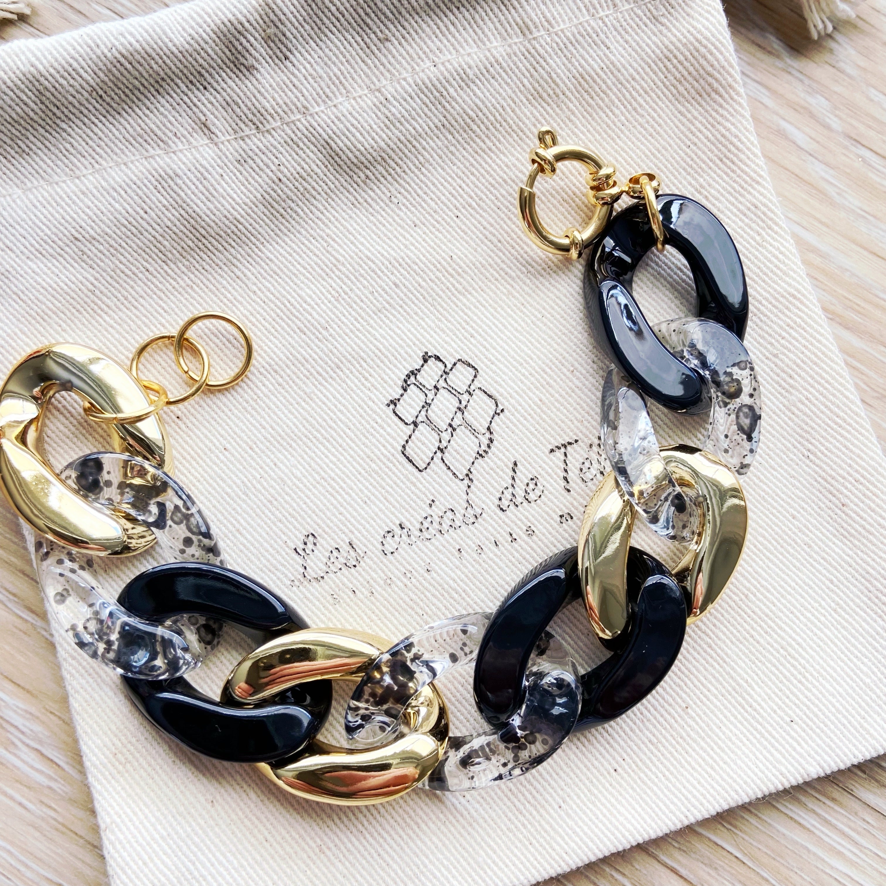 Bracelet tendance grosses mailles en acrylique et acier inoxydable modèle Ohea