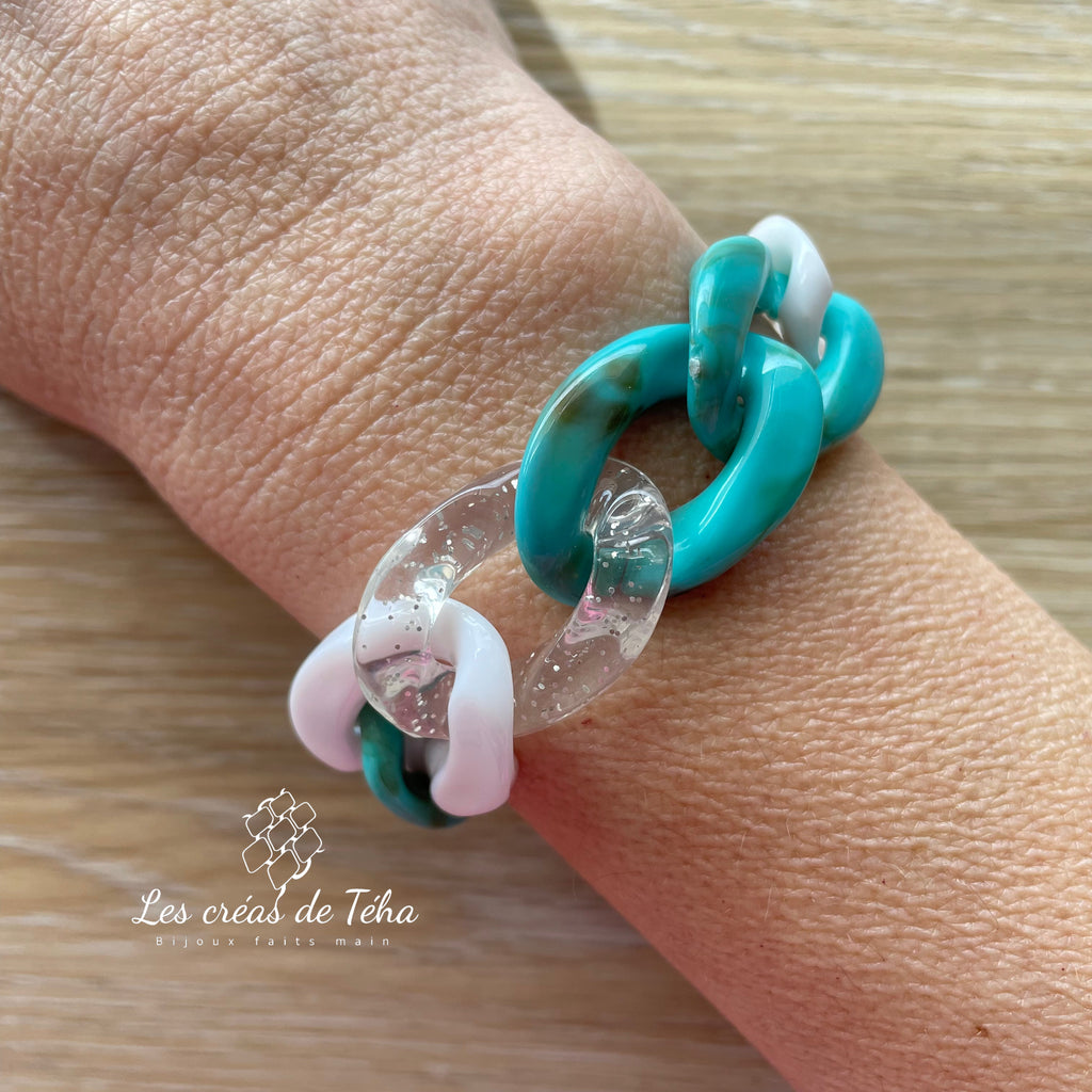 Bracelet tendance grosses mailles turquoise modèle Ohéa