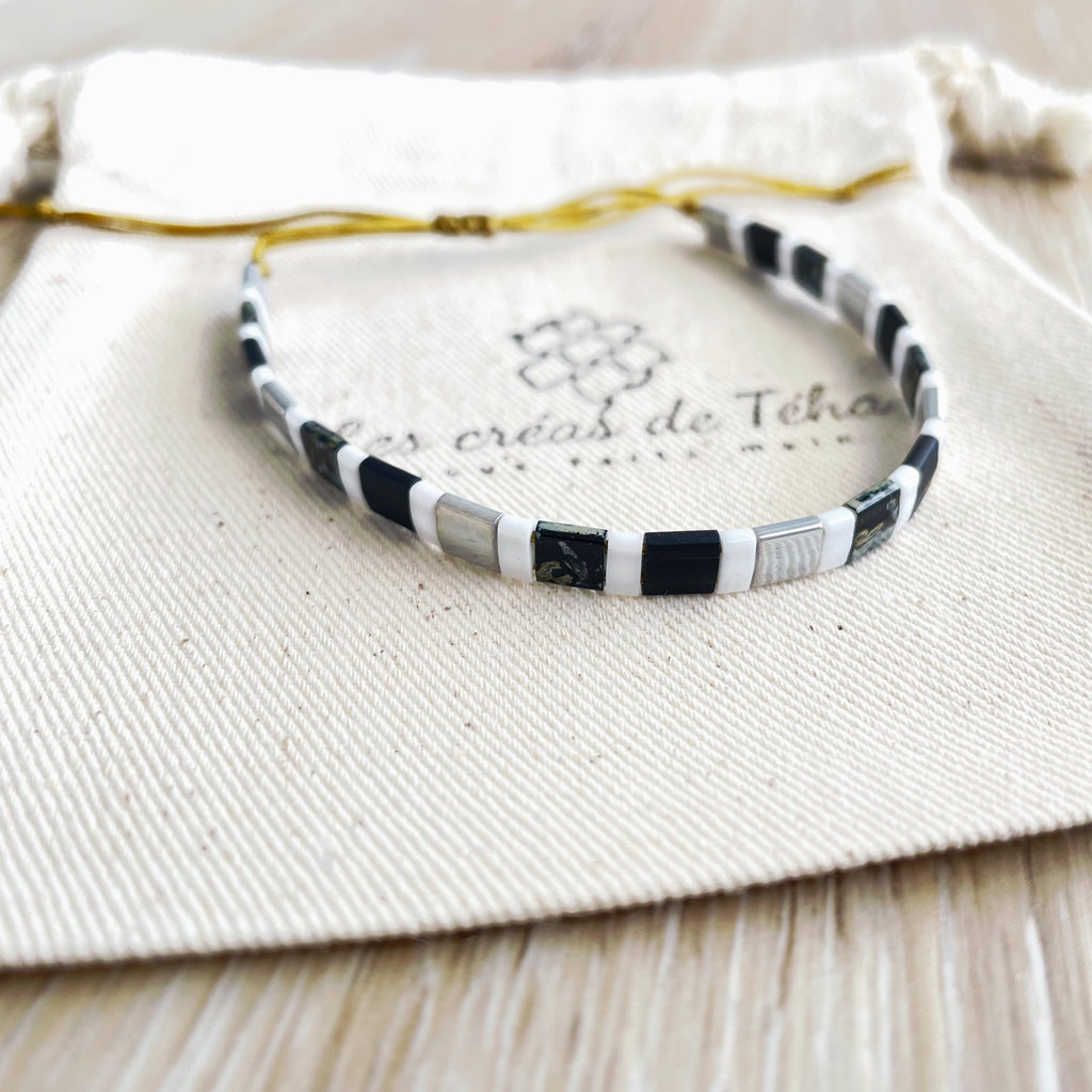 Bracelet en perles de verre et cordon modèle Huira