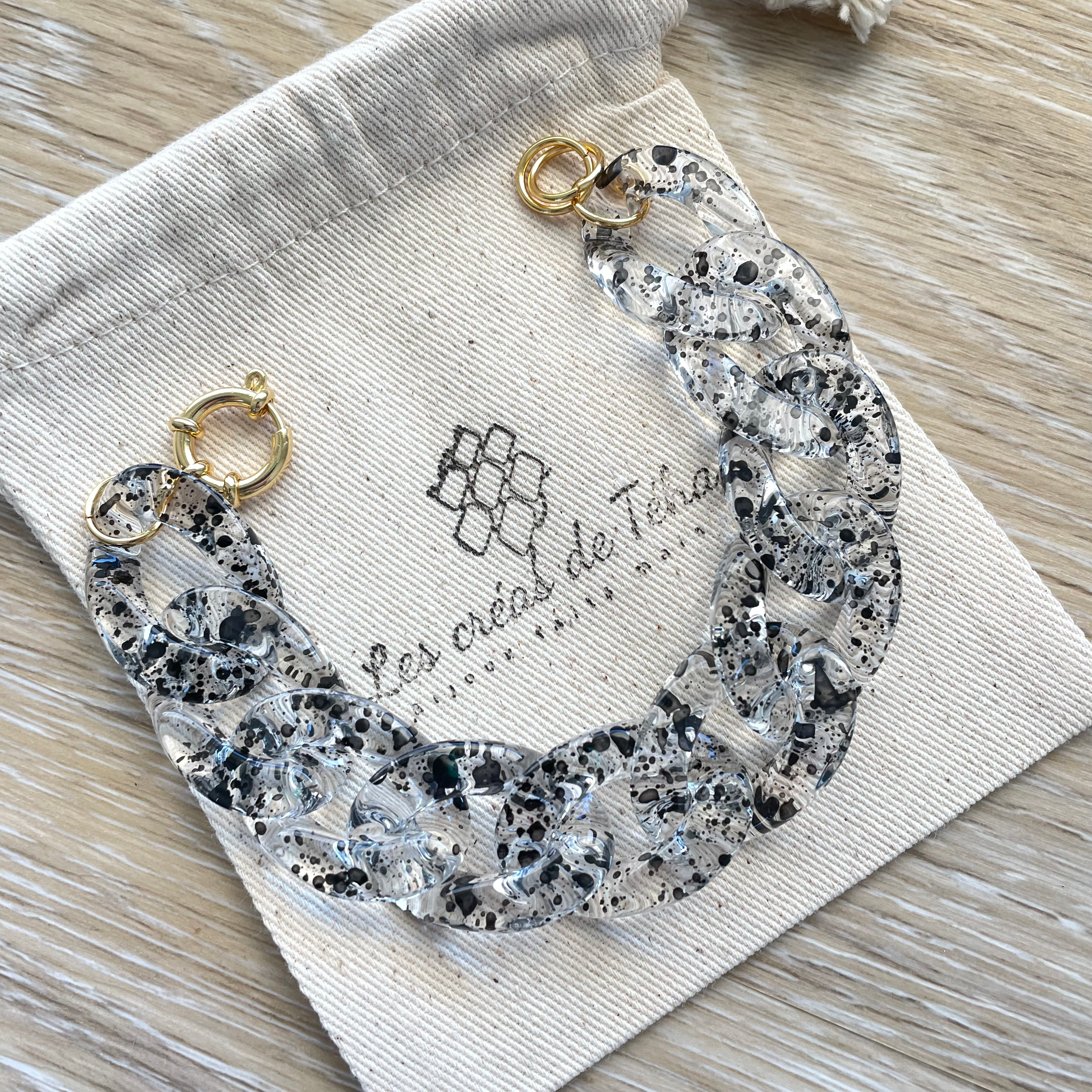 Bracelet tendance grosses mailles noir et doré modèle Ohea