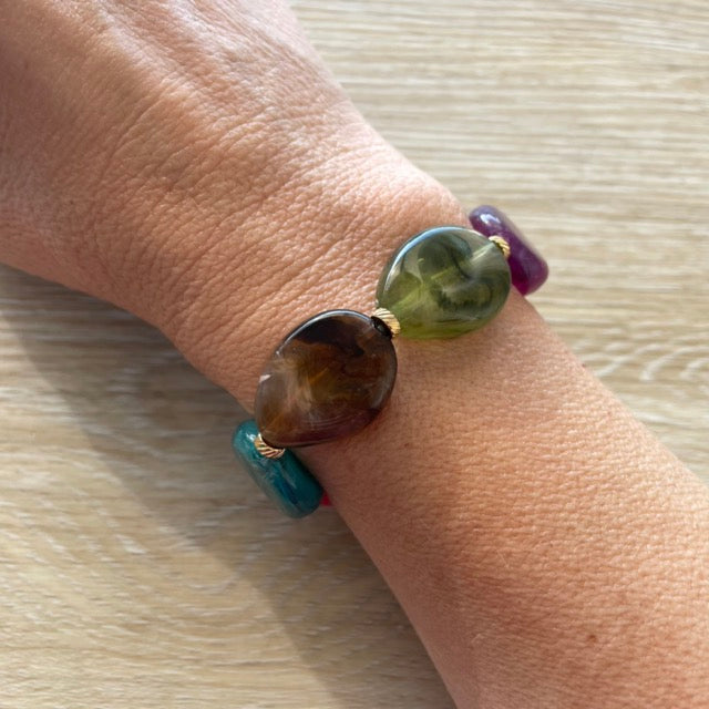 Bracelet élastique en perles acrylique et acier inoxydable modèle Joia
