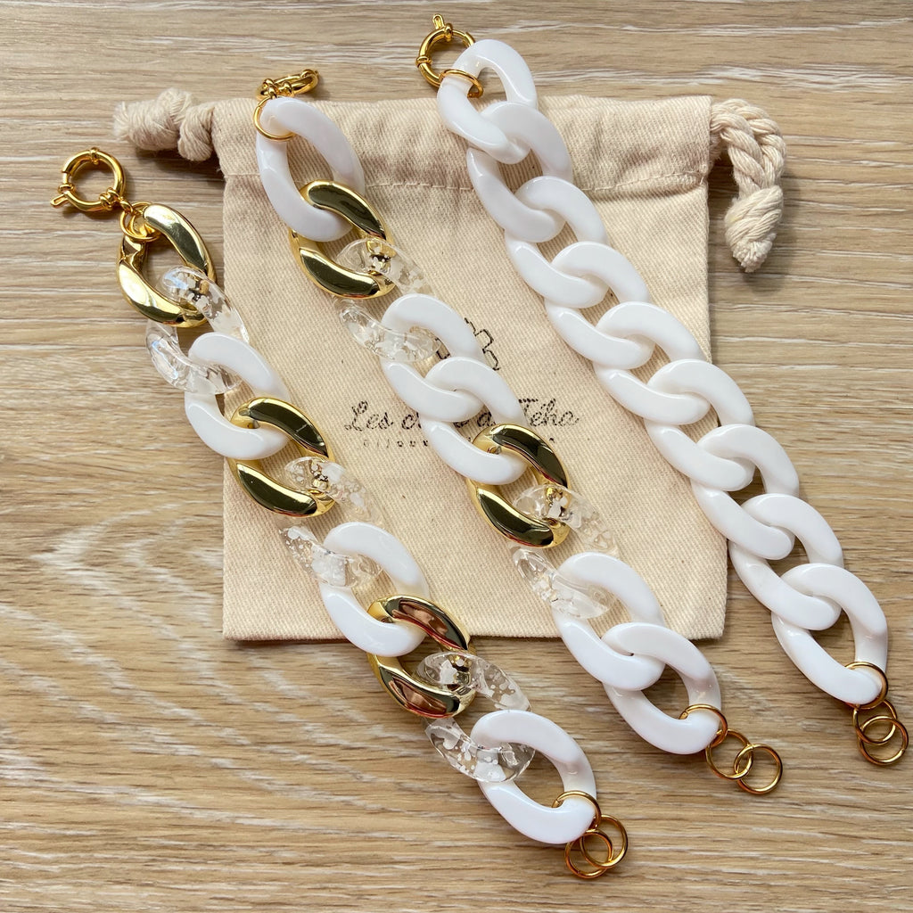 Bracelet tendance grosses mailles en acrylique et acier inoxydable modèle Ohea