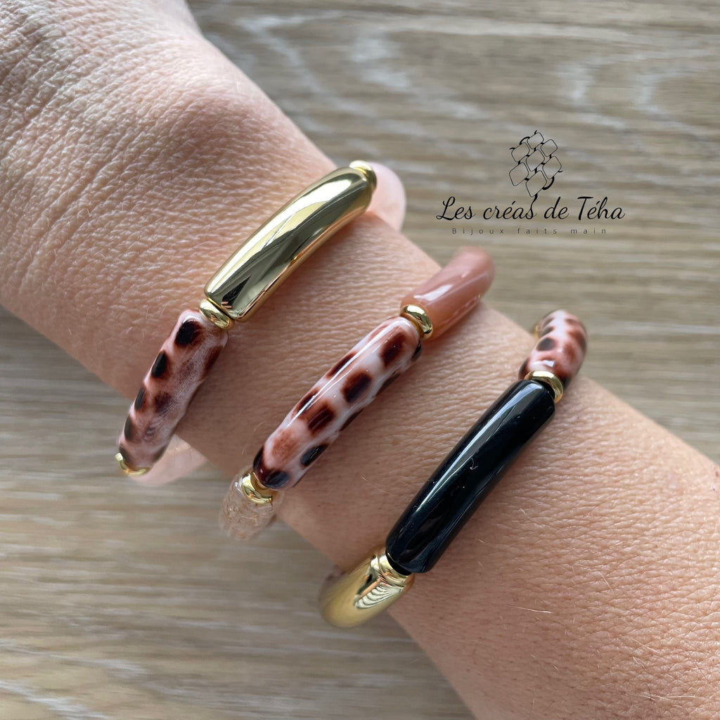 Bracelet élastique tendance perles incurvées modèle Ata