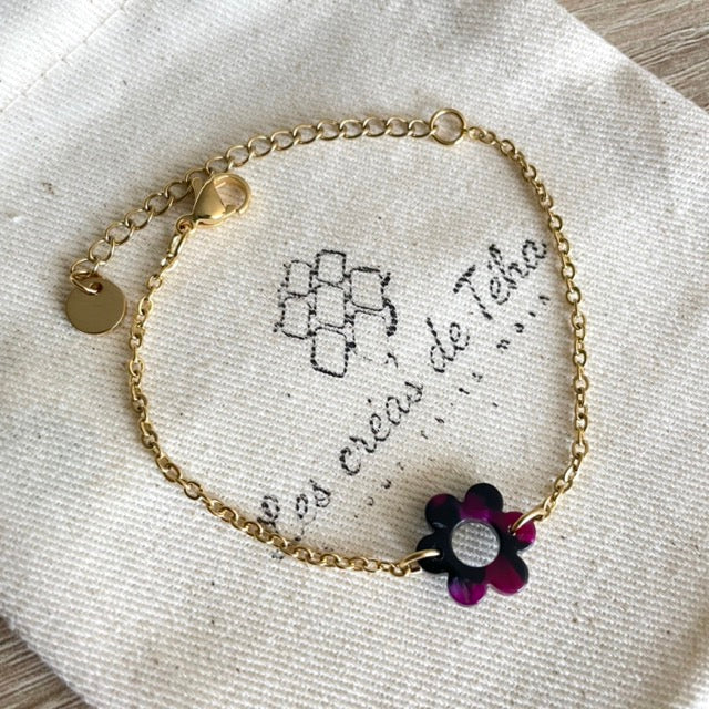 Bracelet réglable en acier inoxydable doré avec breloques modèle Flower