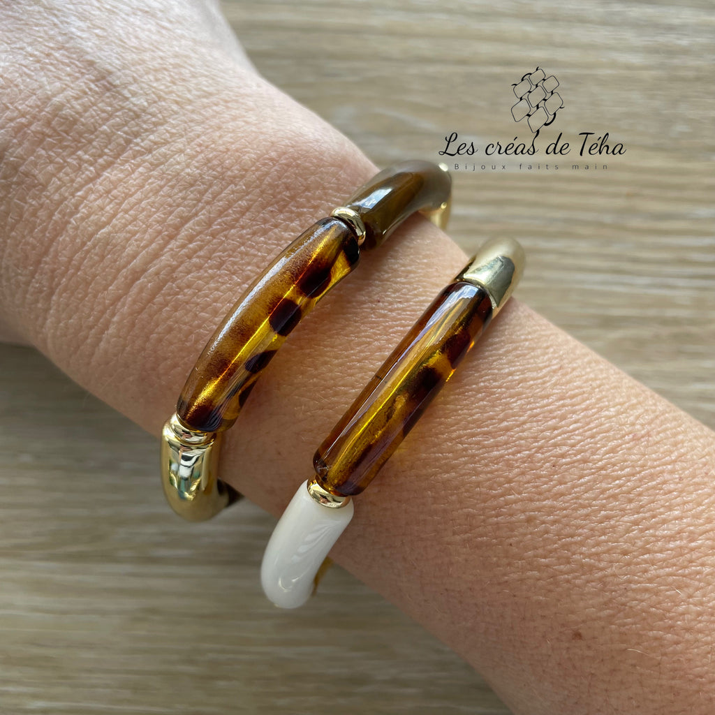 Bracelet élastique tendance perles incurvées modèle Ata